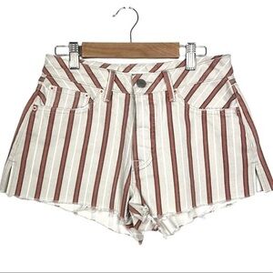 GRLFRND Striped White Orange Grey Frayed Denim Jean Buttonfly Short Shorts